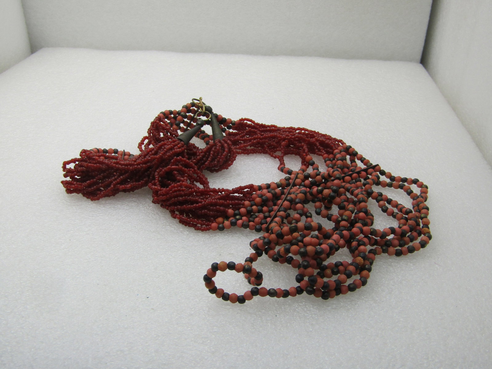 Vintage Multi-Strand, Salmon and Brass Beaded Necklace, 23", Tribal Look - 5