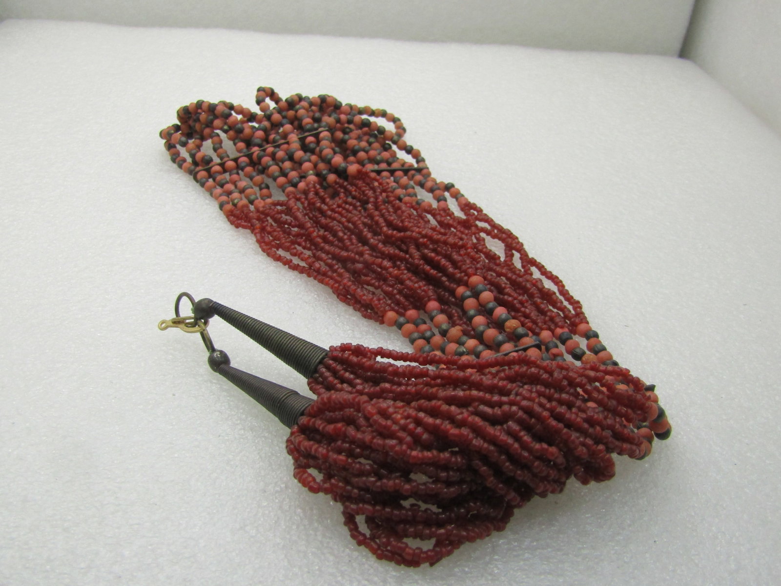 Vintage Multi-Strand, Salmon and Brass Beaded Necklace, 23", Tribal Look - 6