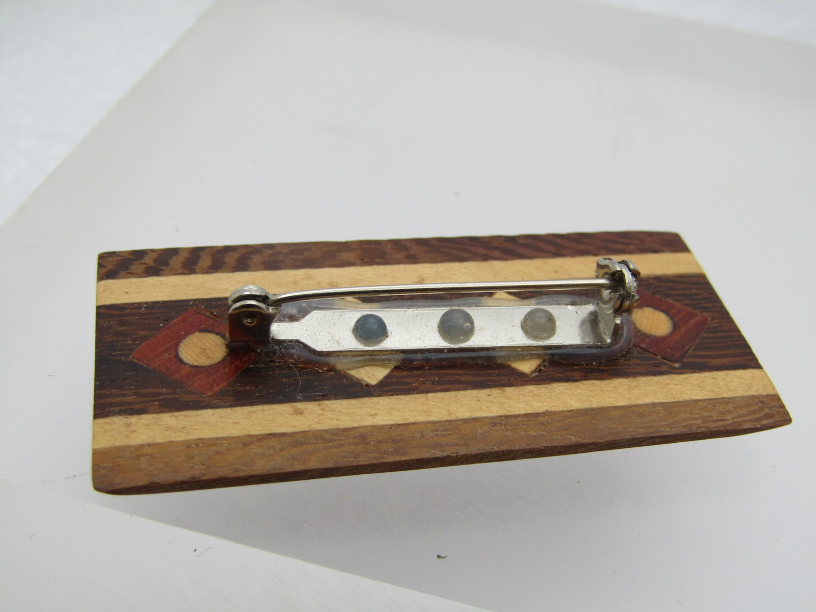 Vintage Inlaid Mixed Wood Brooch, 1970's-1980's. - 5
