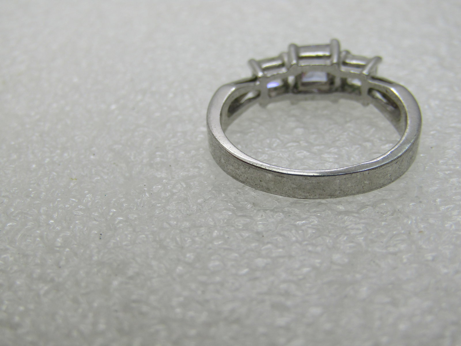 Purple and Clear CZ Ring, Sz. 9, Square Tiered, Rhodium/Silver Plated - 7
