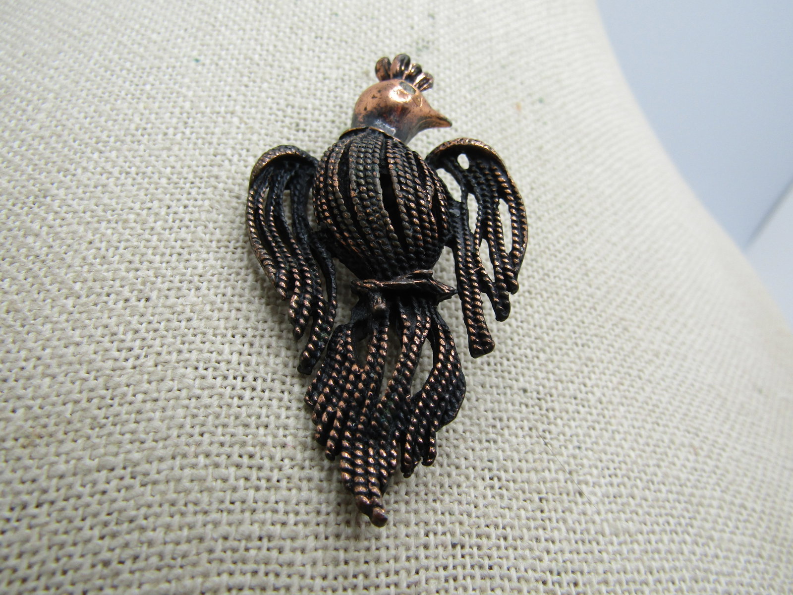 Vintage Copper Bird Brooch, Rhinestone Eye, 1950's-1960's (1 of 6)