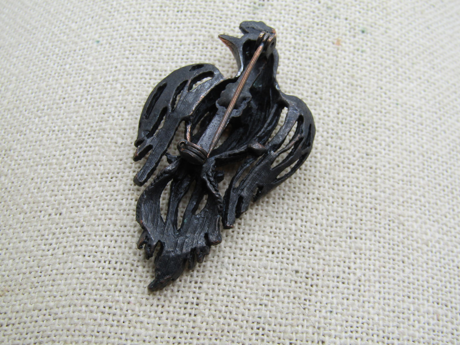 Vintage Copper Bird Brooch, Rhinestone Eye, 1950's-1960's - 4
