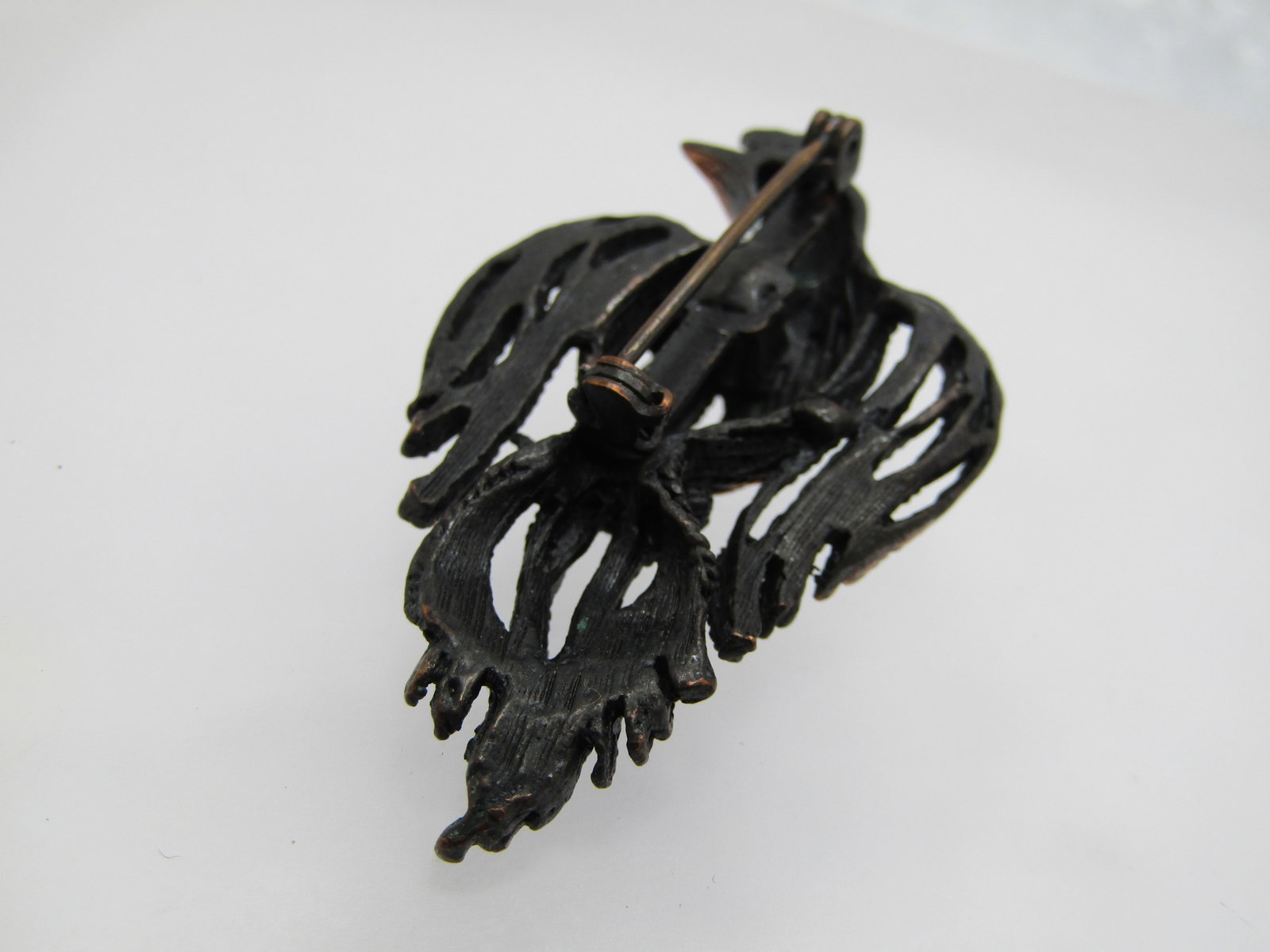Vintage Copper Bird Brooch, Rhinestone Eye, 1950's-1960's - 5