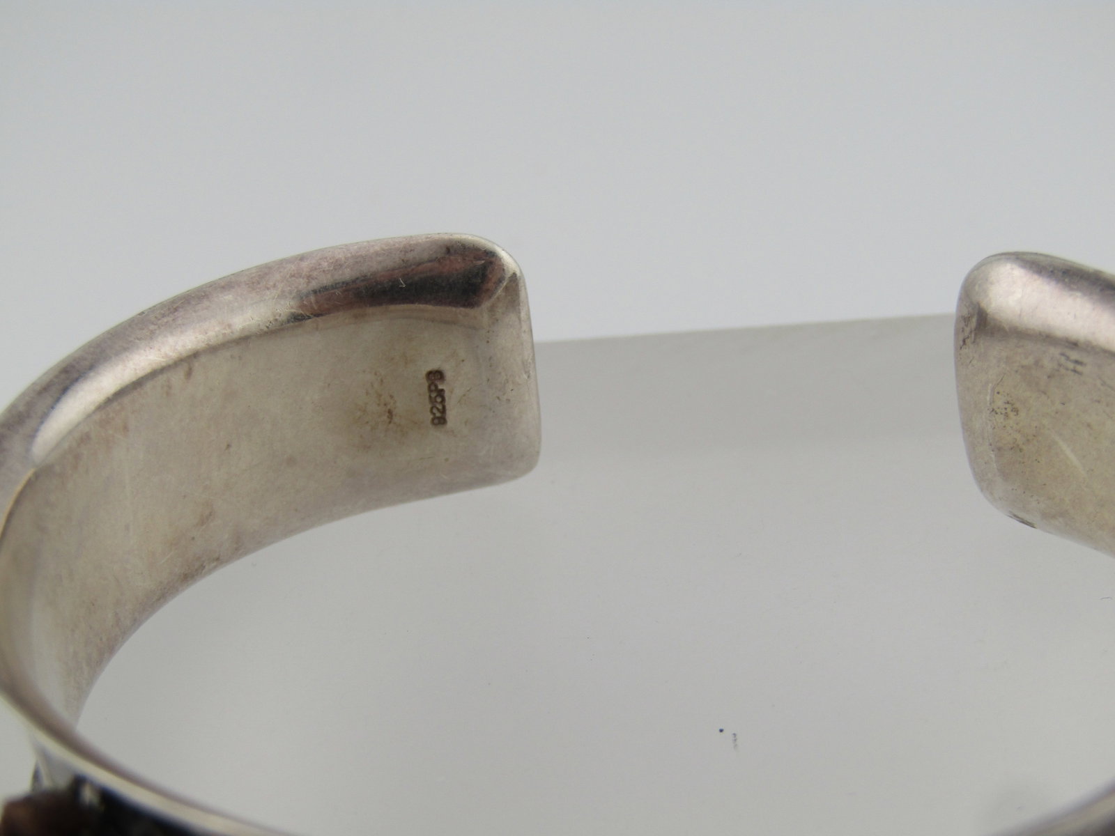 Vintage Hammered Sterling Turquoise Pearl Cuff Braclet, 7", Signed PD - 4