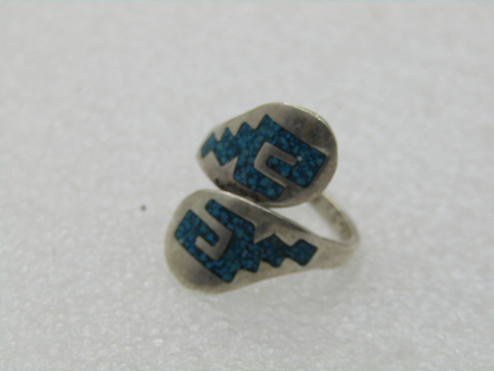 Vintage Sterling Silver Inlaid Turquoise Ring, Bypass, Mexico, Signed TC-299 - 3