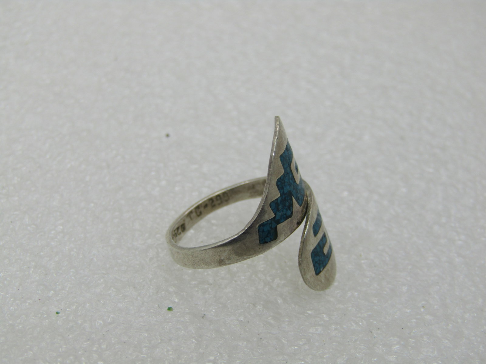Vintage Sterling Silver Inlaid Turquoise Ring, Bypass, Mexico, Signed TC-299 - 5