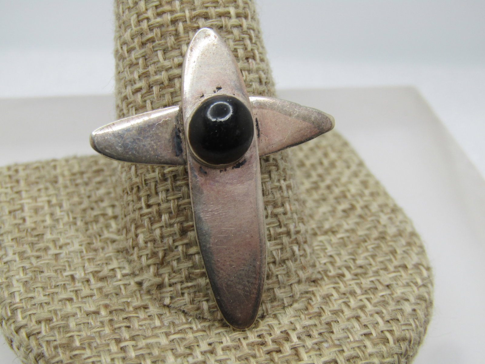 Vintage Sterling Silver Cross Pendant, Onyx Stone, Handmade, 1970's-1980's - 2