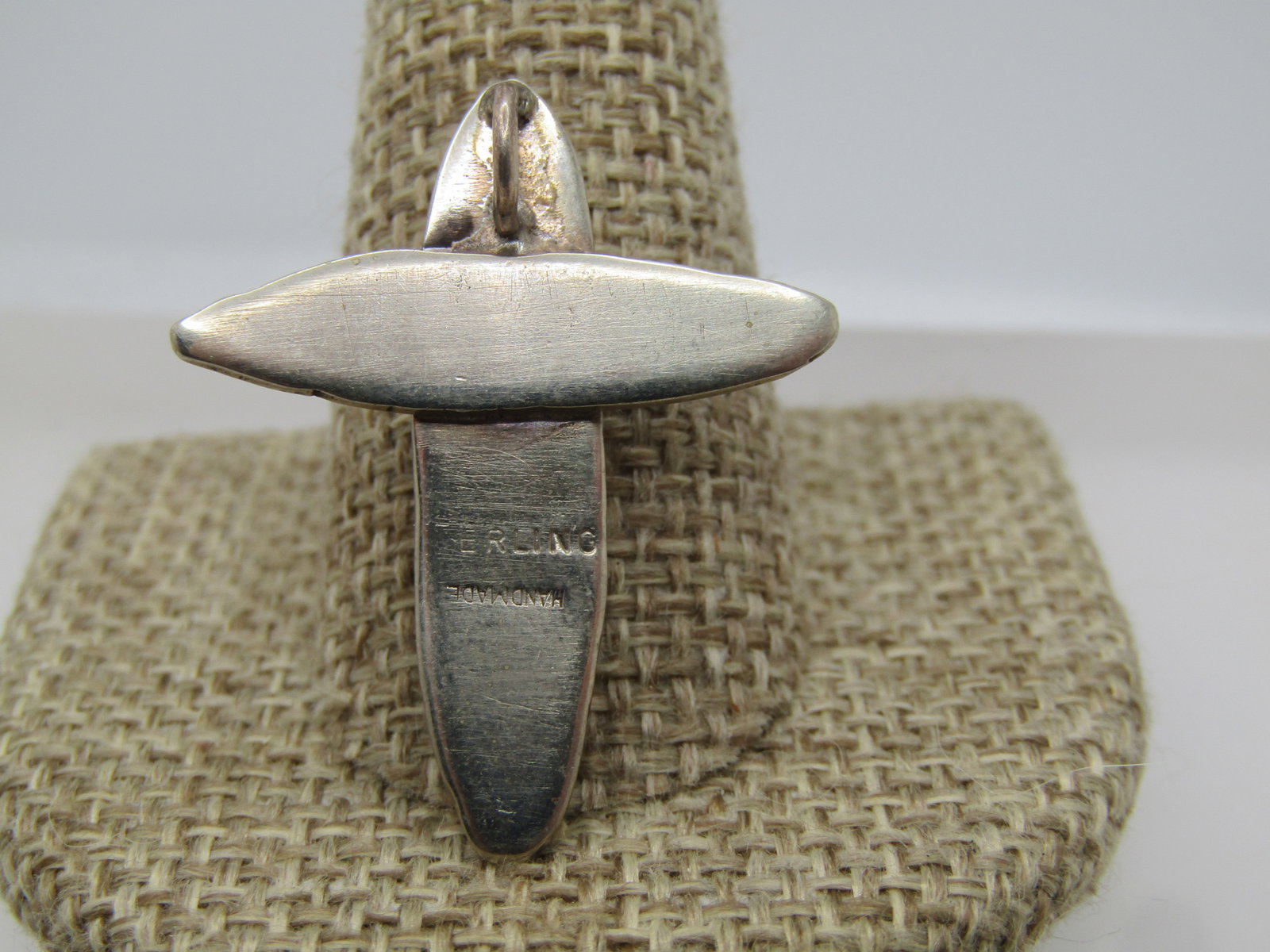 Vintage Sterling Silver Cross Pendant, Onyx Stone, Handmade, 1970's-1980's - 4