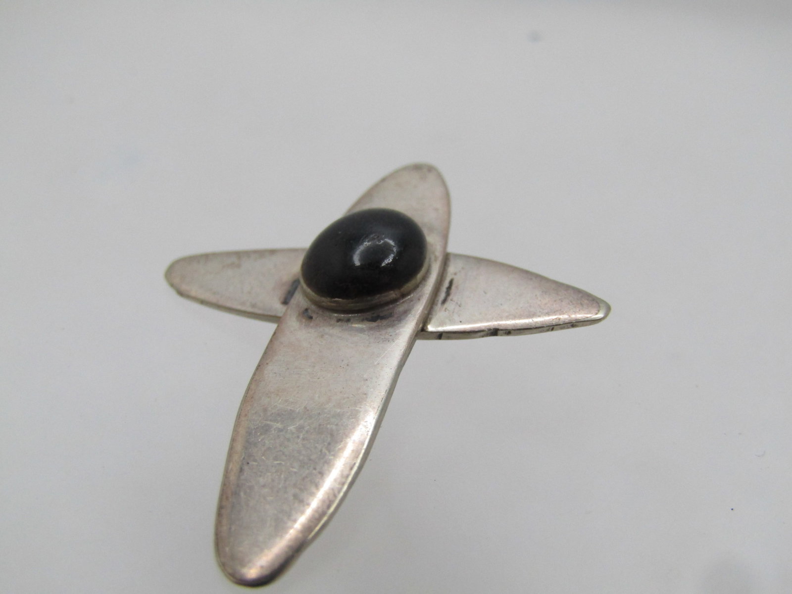 Vintage Sterling Silver Cross Pendant, Onyx Stone, Handmade, 1970's-1980's - 5