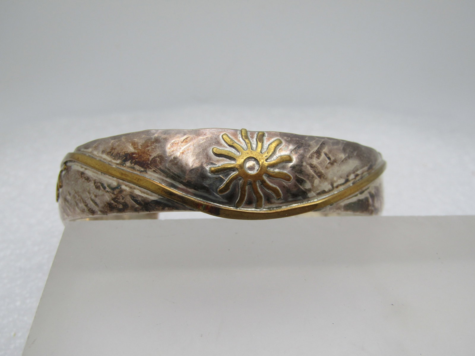 Vintage Sterling and Brass Cuff Braclelet, Sun Scrolled, 6.5" Signed Phyllis Lang (1 of 6)