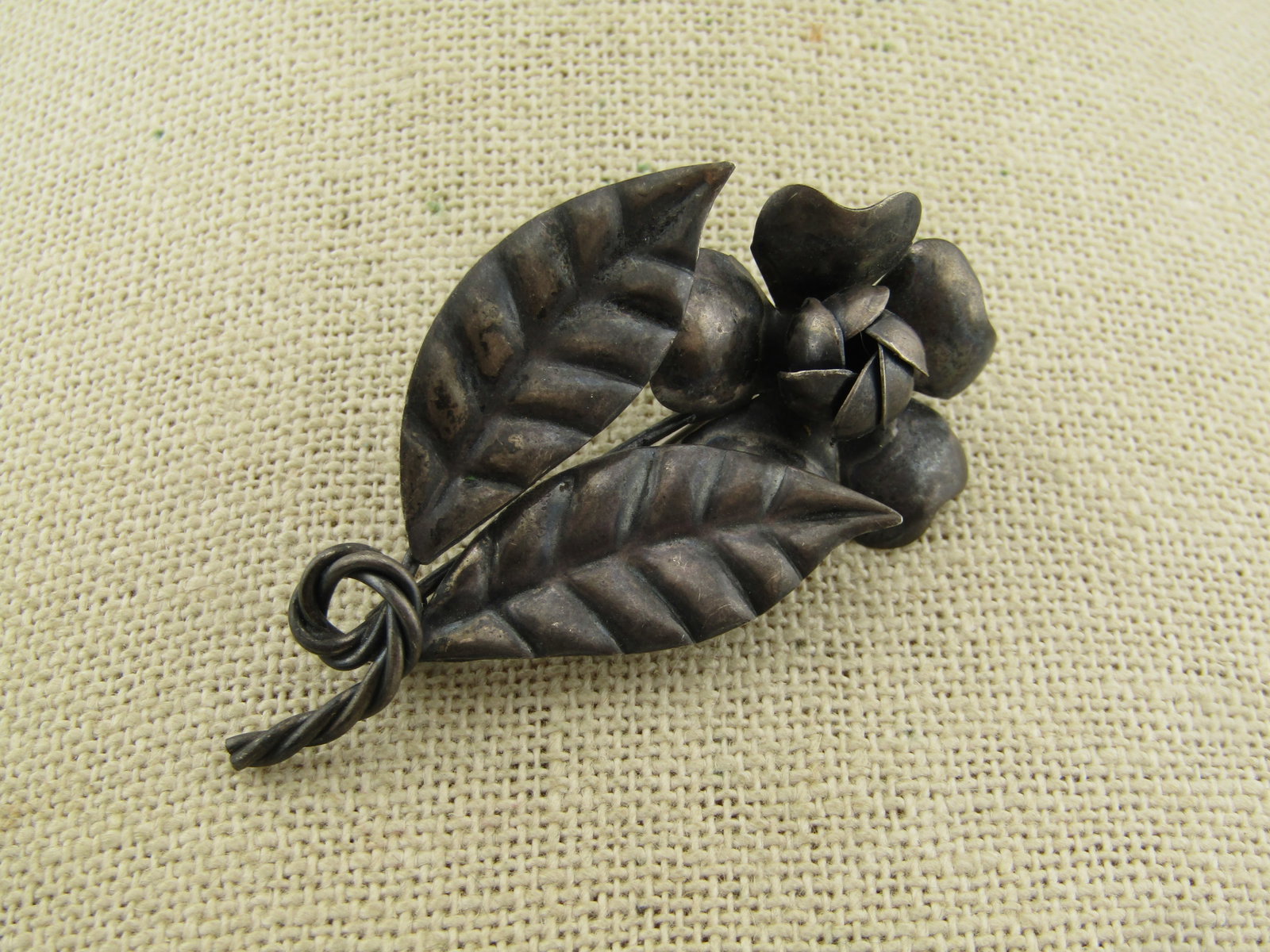 Vintage Sterling Floral Stem Brooch, Hand Made, 1940's - 2