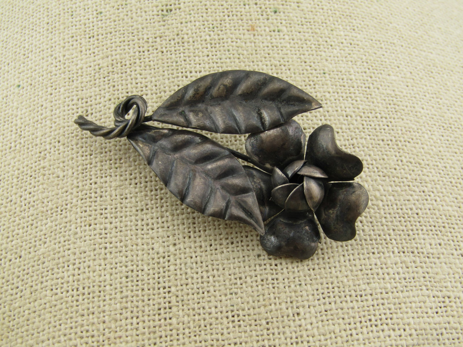 Vintage Sterling Floral Stem Brooch, Hand Made, 1940's - 3