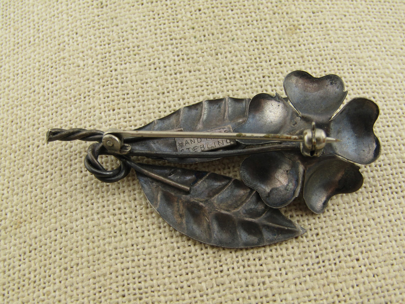 Vintage Sterling Floral Stem Brooch, Hand Made, 1940's - 4