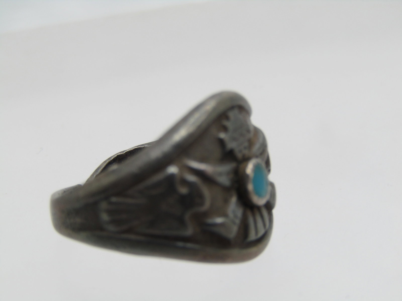 Vintage Sterling Kachina Turquoise Ring, Sz. 4.5, 1960's-1970's, Bell Trading Signed - 2