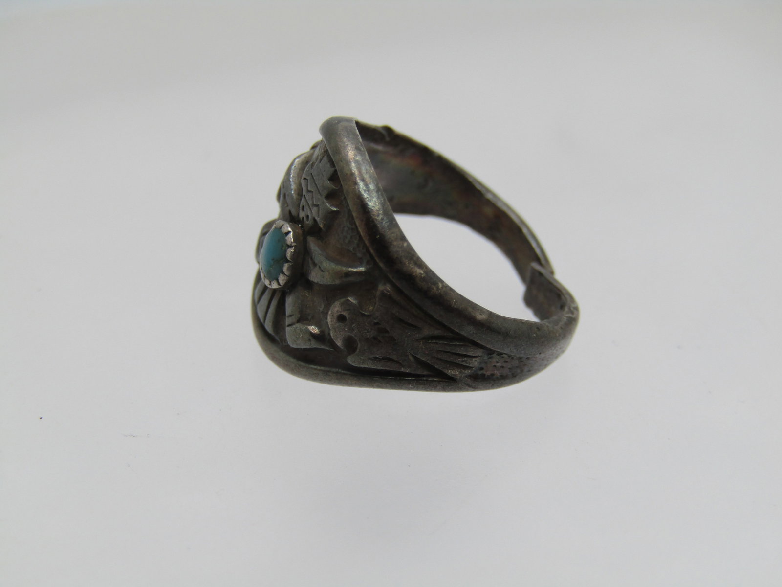 Vintage Sterling Kachina Turquoise Ring, Sz. 4.5, 1960's-1970's, Bell Trading Signed - 4