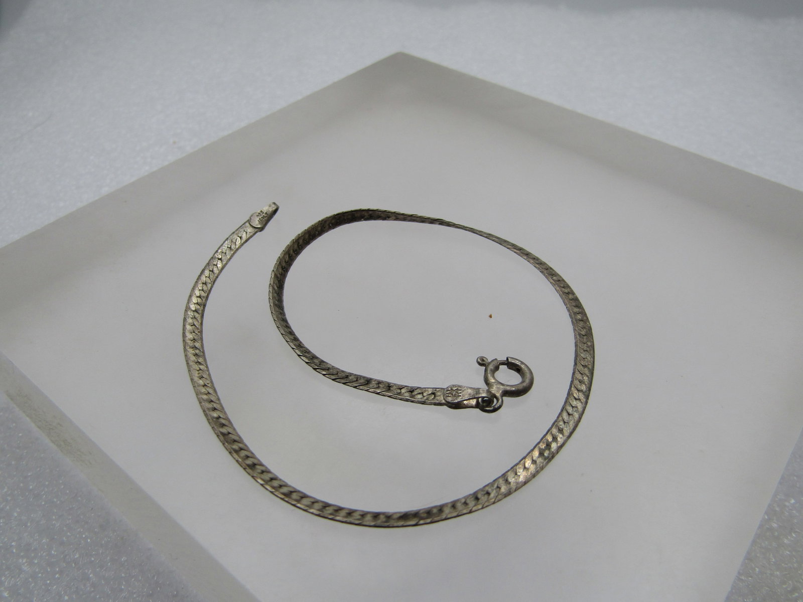 Vintage Sterling Herringbone Bracelet, 8.5", Signed with Star and Bars, 1970's-1980's. Unisex - 4