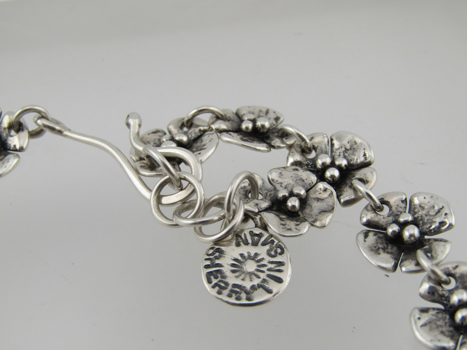 Sherry Tinsman Sterling Floral and Spiral Linked Necklace, Graduated, 17" - 7