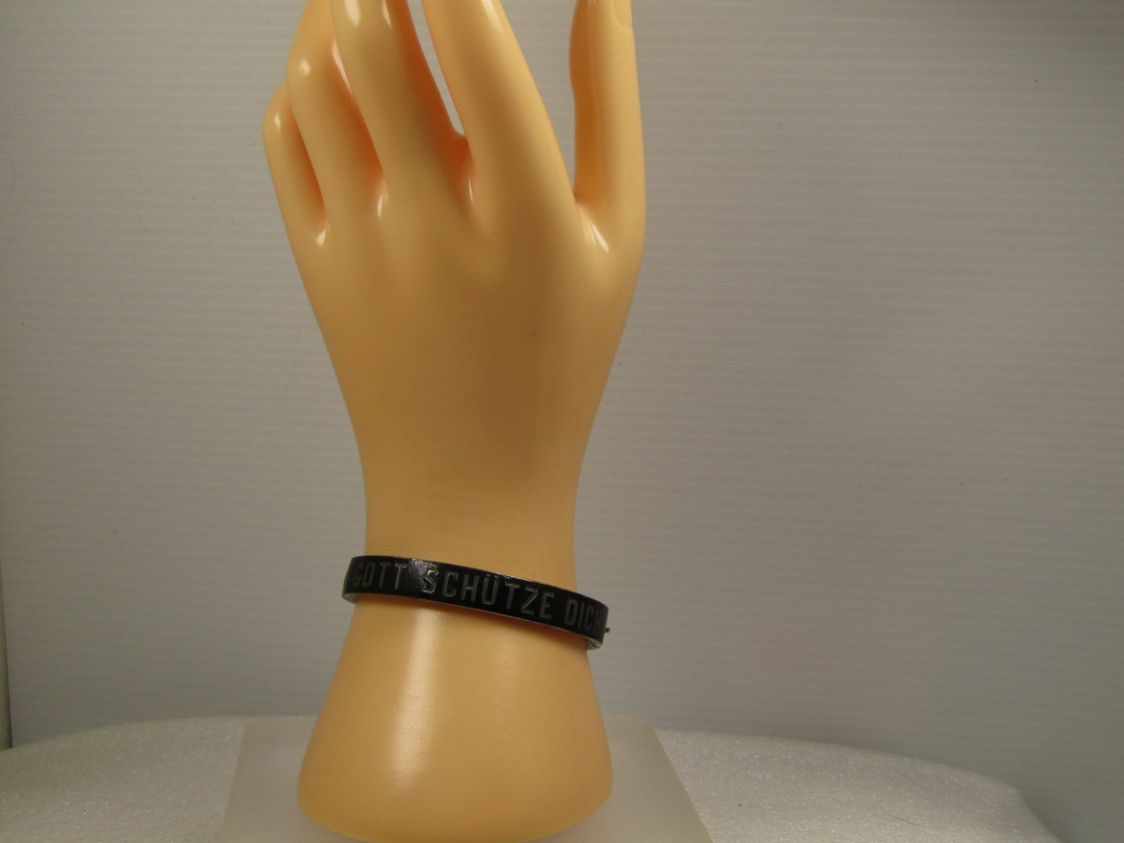 Vintage .800 Silver Enameled German/Austrian Gott Schutze Dich Hinged Bangle Bracelet, 6.25", - 2