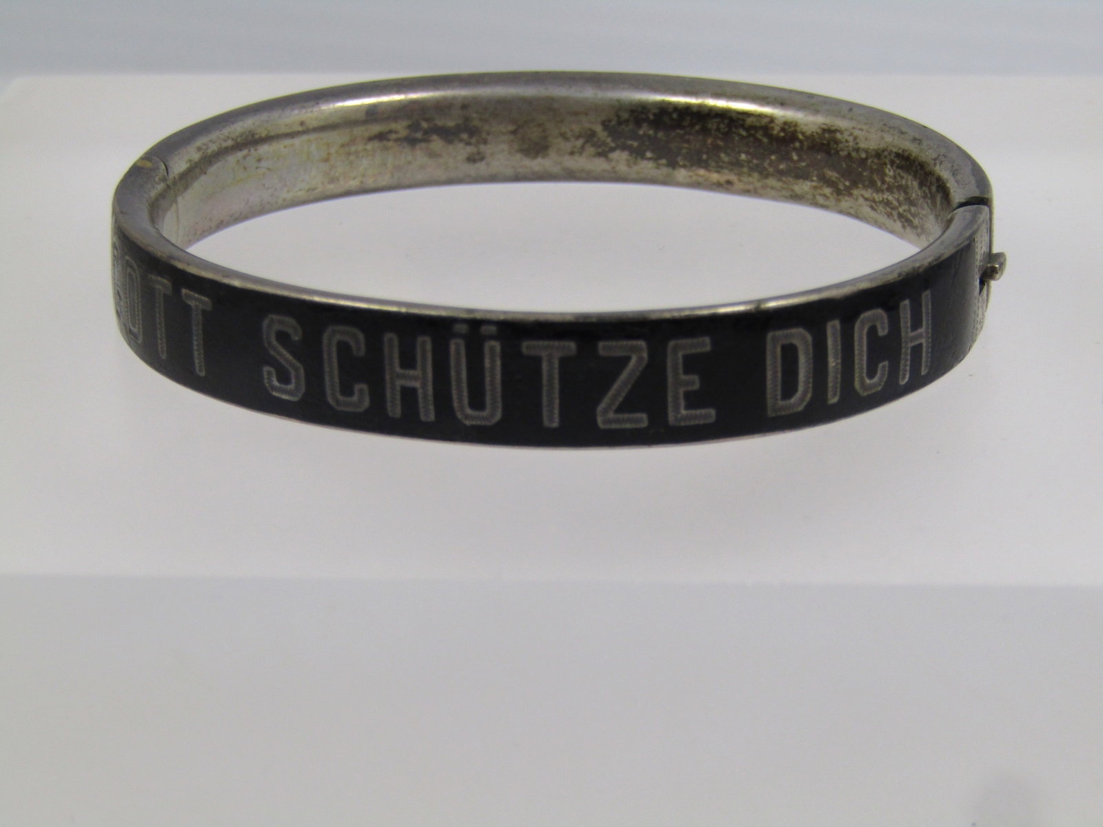 Vintage .800 Silver Enameled German/Austrian Gott Schutze Dich Hinged Bangle Bracelet, 6.25", - 4