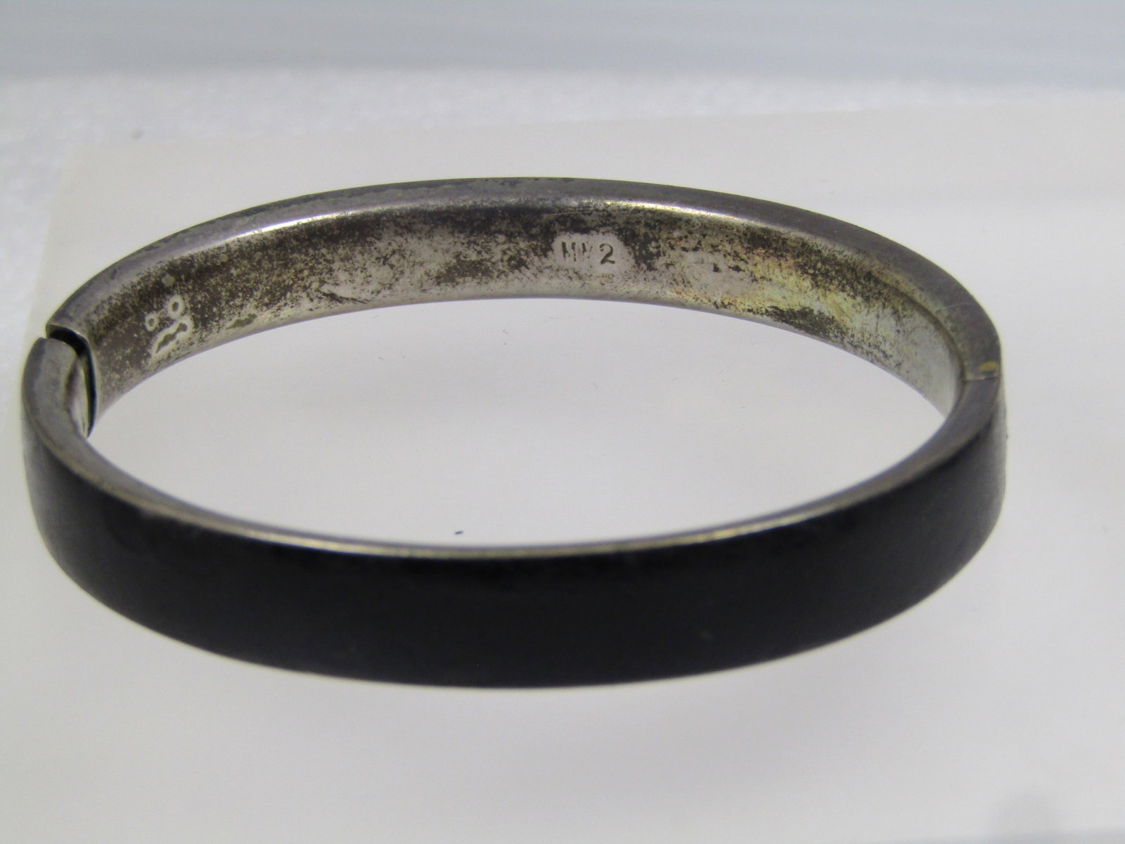 Vintage .800 Silver Enameled German/Austrian Gott Schutze Dich Hinged Bangle Bracelet, 6.25", - 6