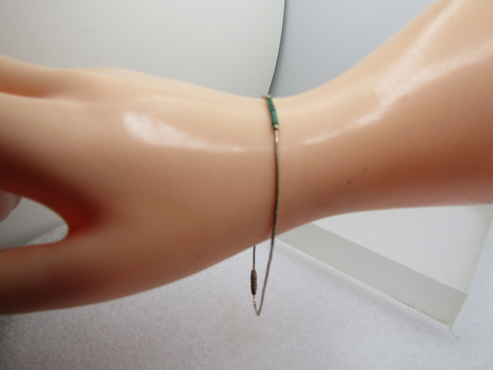 Vintage Sterling Malachite Ankle Bracelet 9", 1960's-1980'sSouthwestern Theme. Unisex - 3