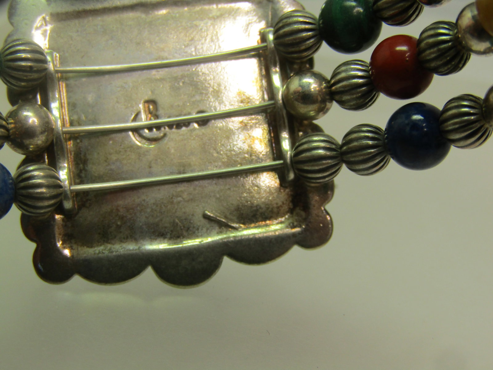 Carolyn Pollack Sterling Inlaid and Beaded Bracelet, Triple Strand Wrap, 1990's, 6.5" adjustable - 4