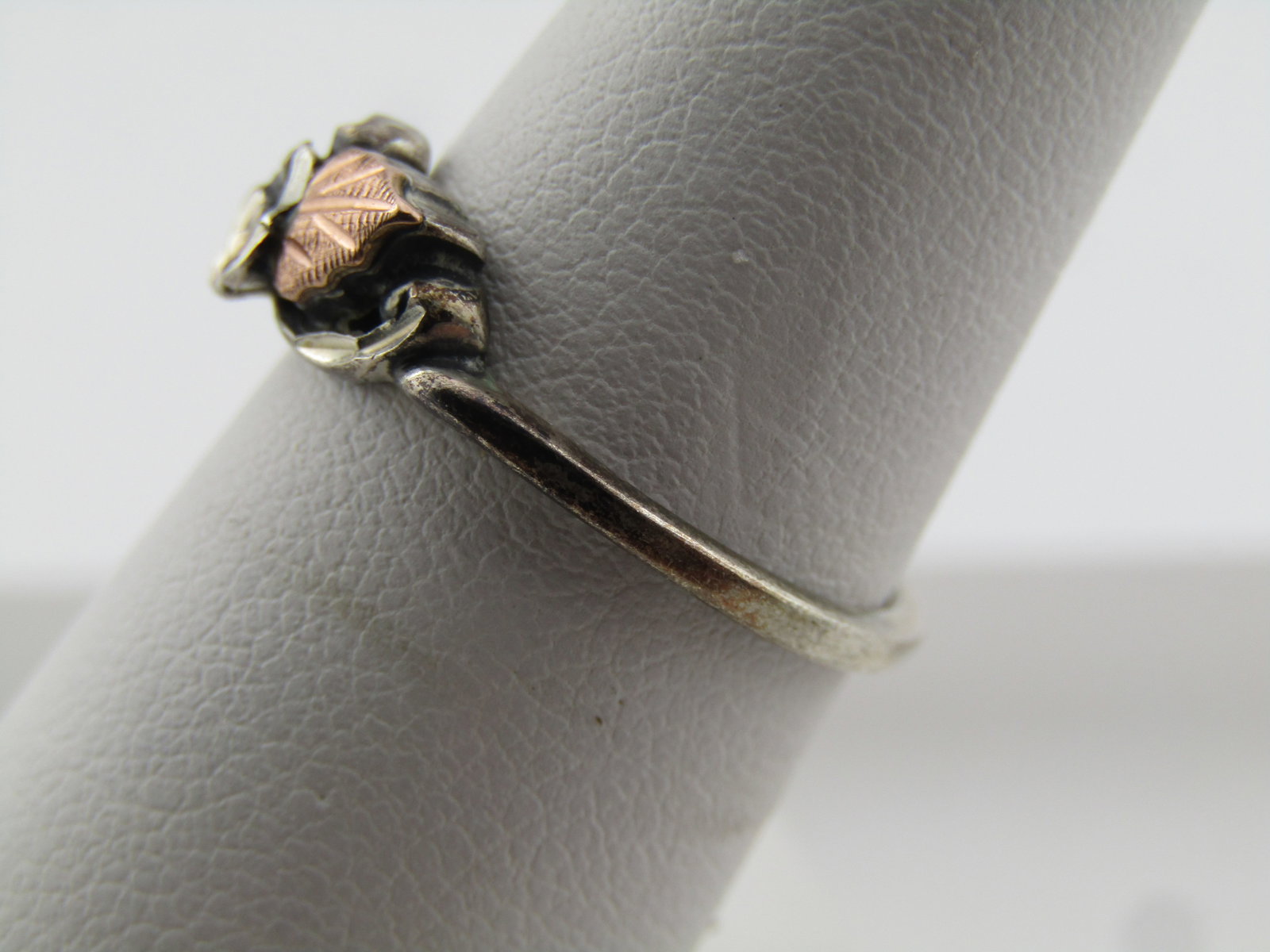 Vintage Sterling and 12kt Rose Gold Ring, Sz. 7, Floral/Leaf, 1980's-1990's - 2