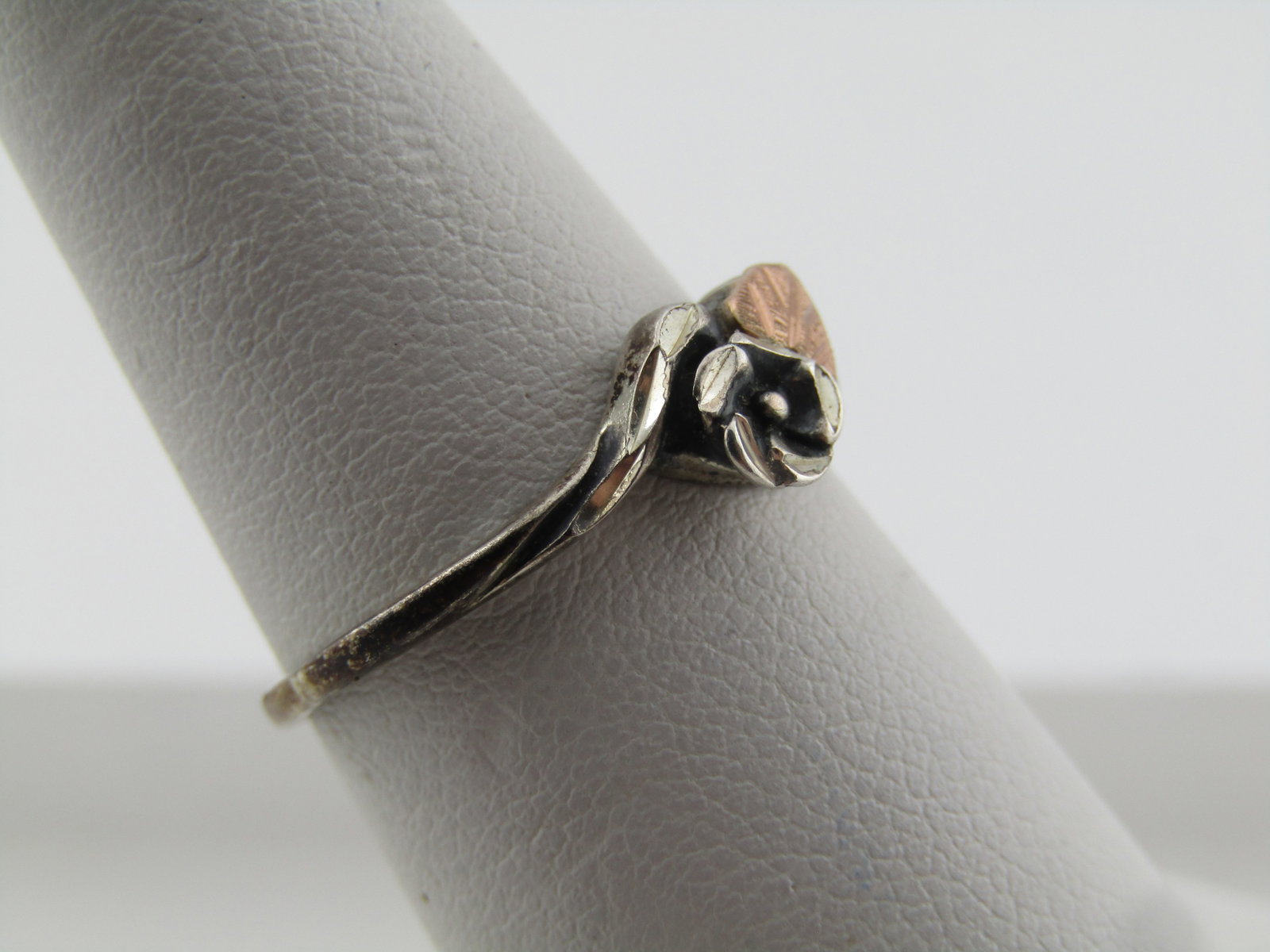 Vintage Sterling and 12kt Rose Gold Ring, Sz. 7, Floral/Leaf, 1980's-1990's - 3