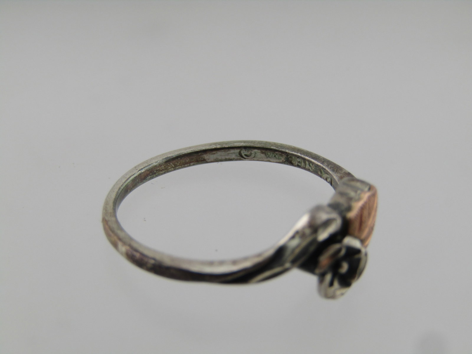 Vintage Sterling and 12kt Rose Gold Ring, Sz. 7, Floral/Leaf, 1980's-1990's - 6