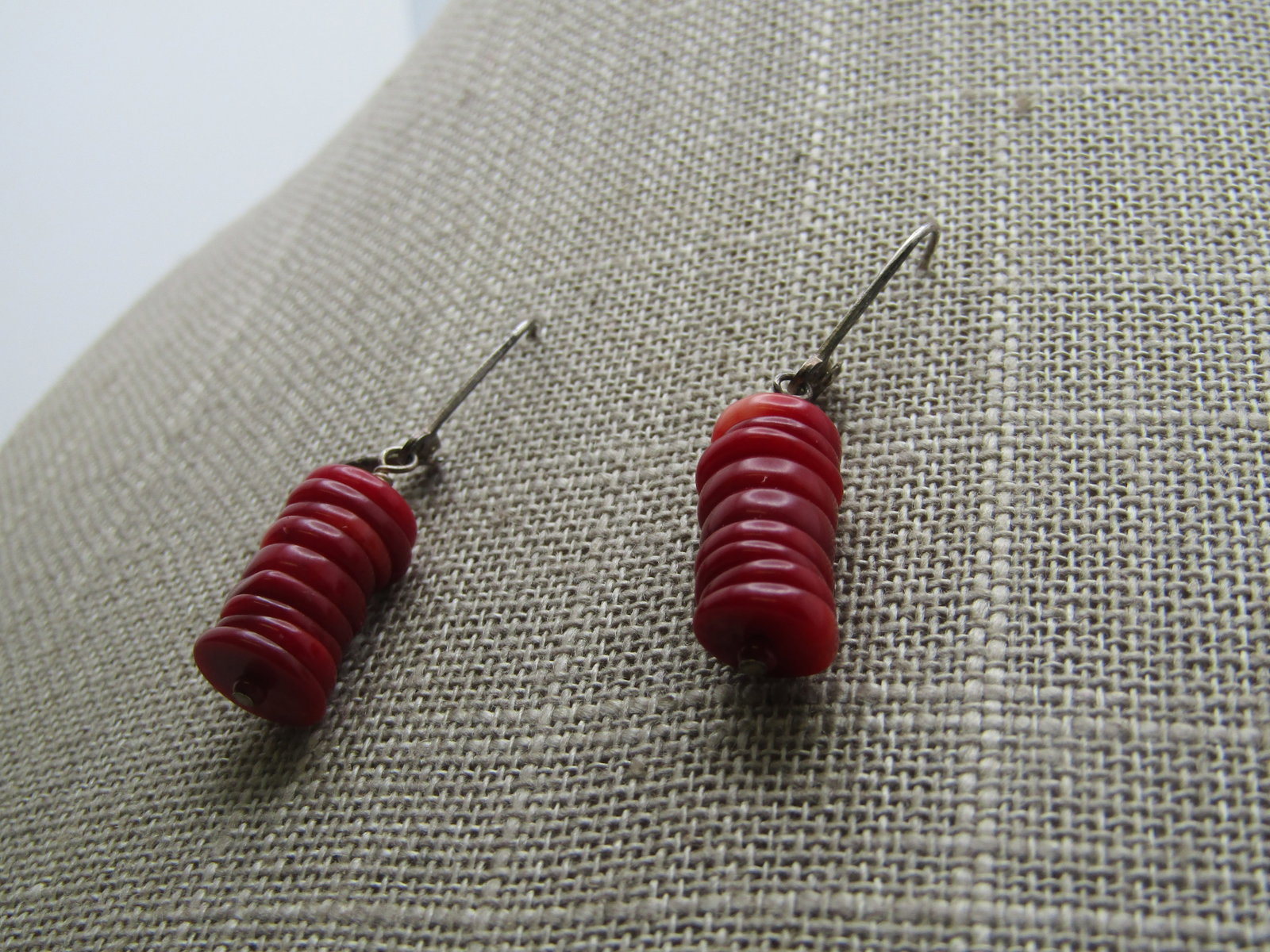 Vintage Sterling Red Glass Earrings, Pierced, 1960's-1970's - 2