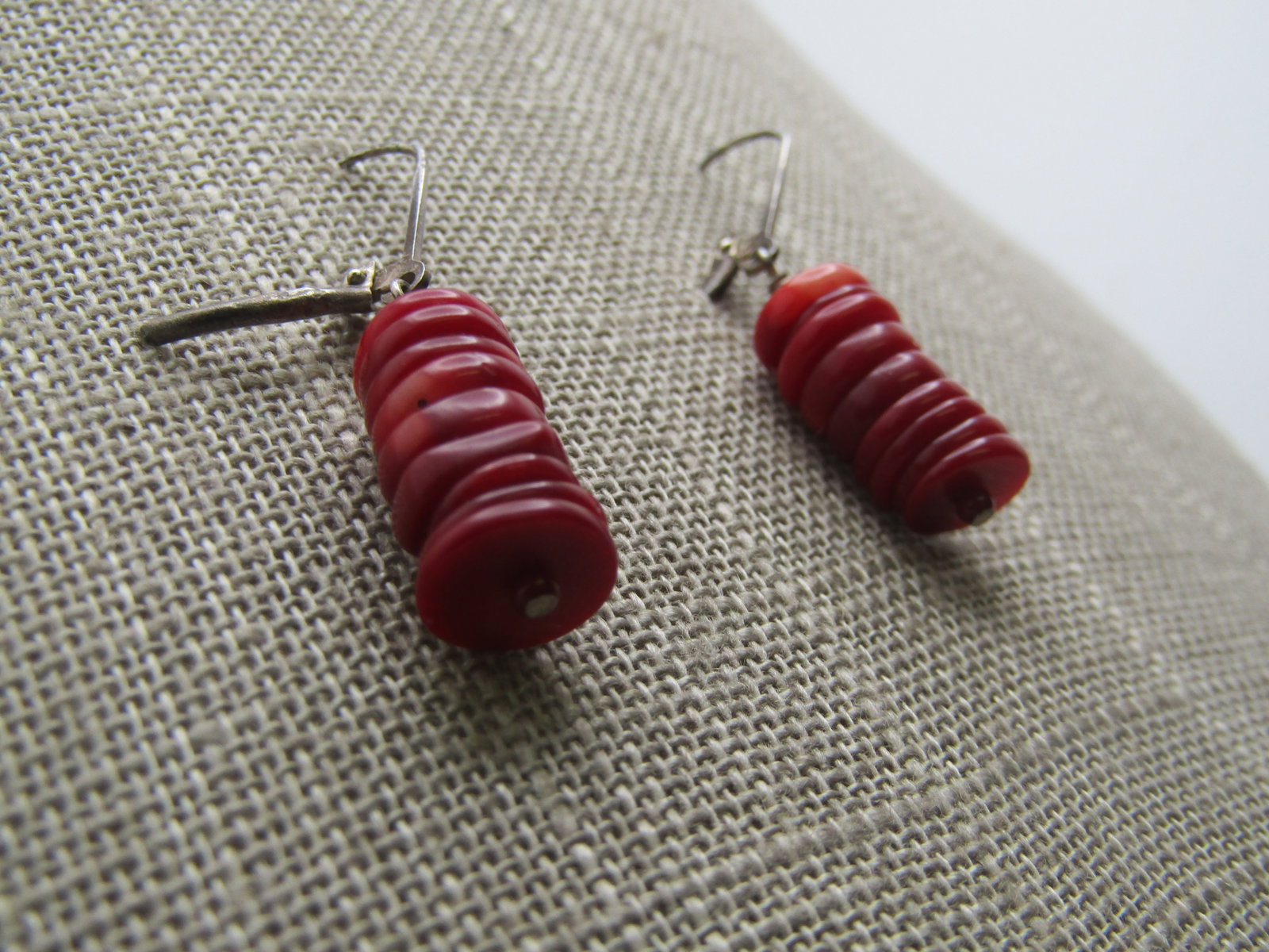 Vintage Sterling Red Glass Earrings, Pierced, 1960's-1970's - 3