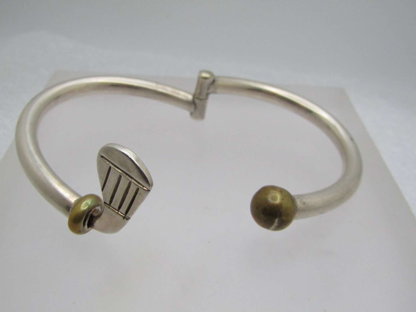 Vintage Sterling and Brass Golf Club Bracelet, Bangle , 6.75", Navika - 4