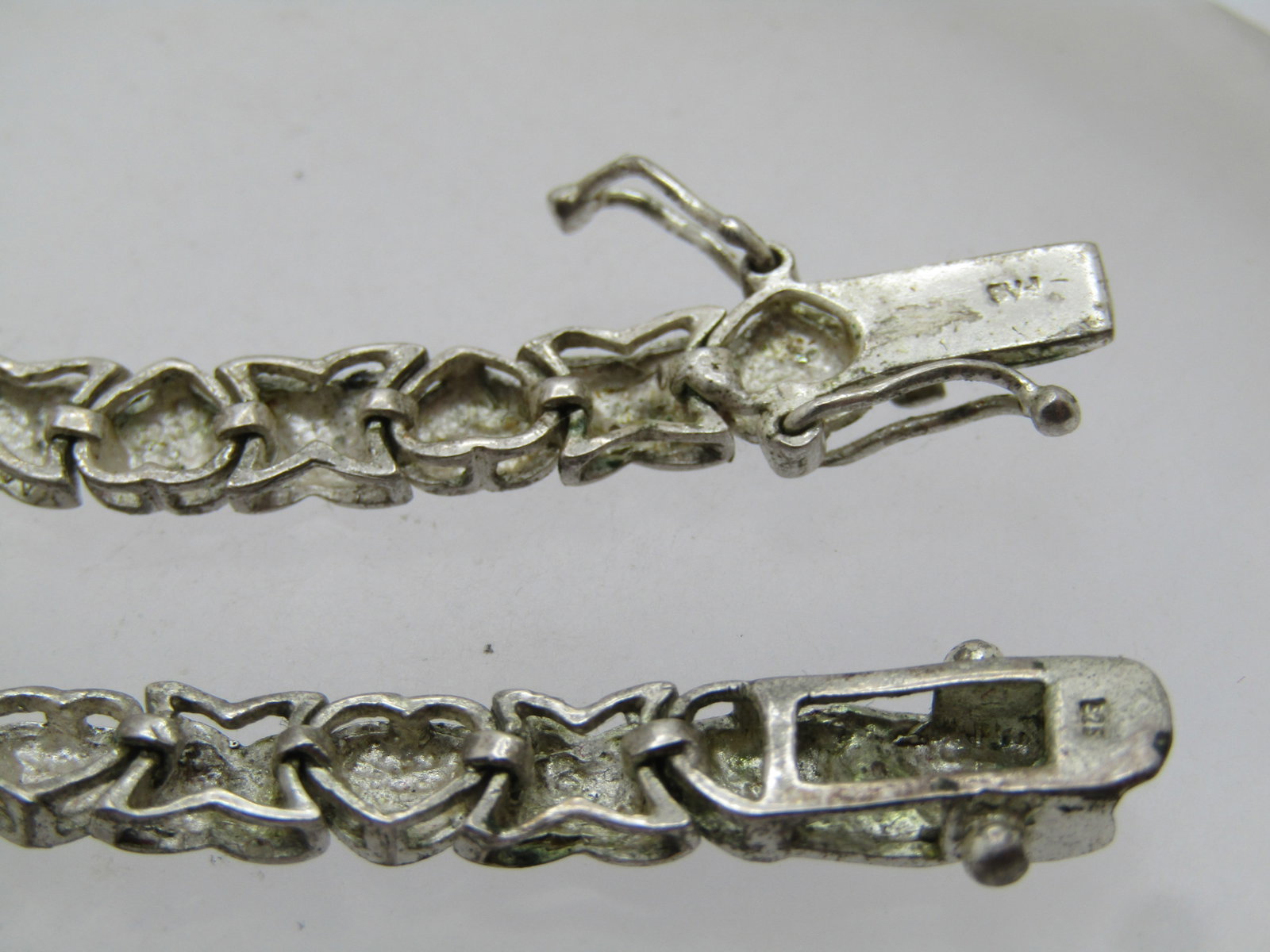 Vintage Sterling Hearts and Z Bracelet, 7", Double Safety, 1980's, Signed - 4