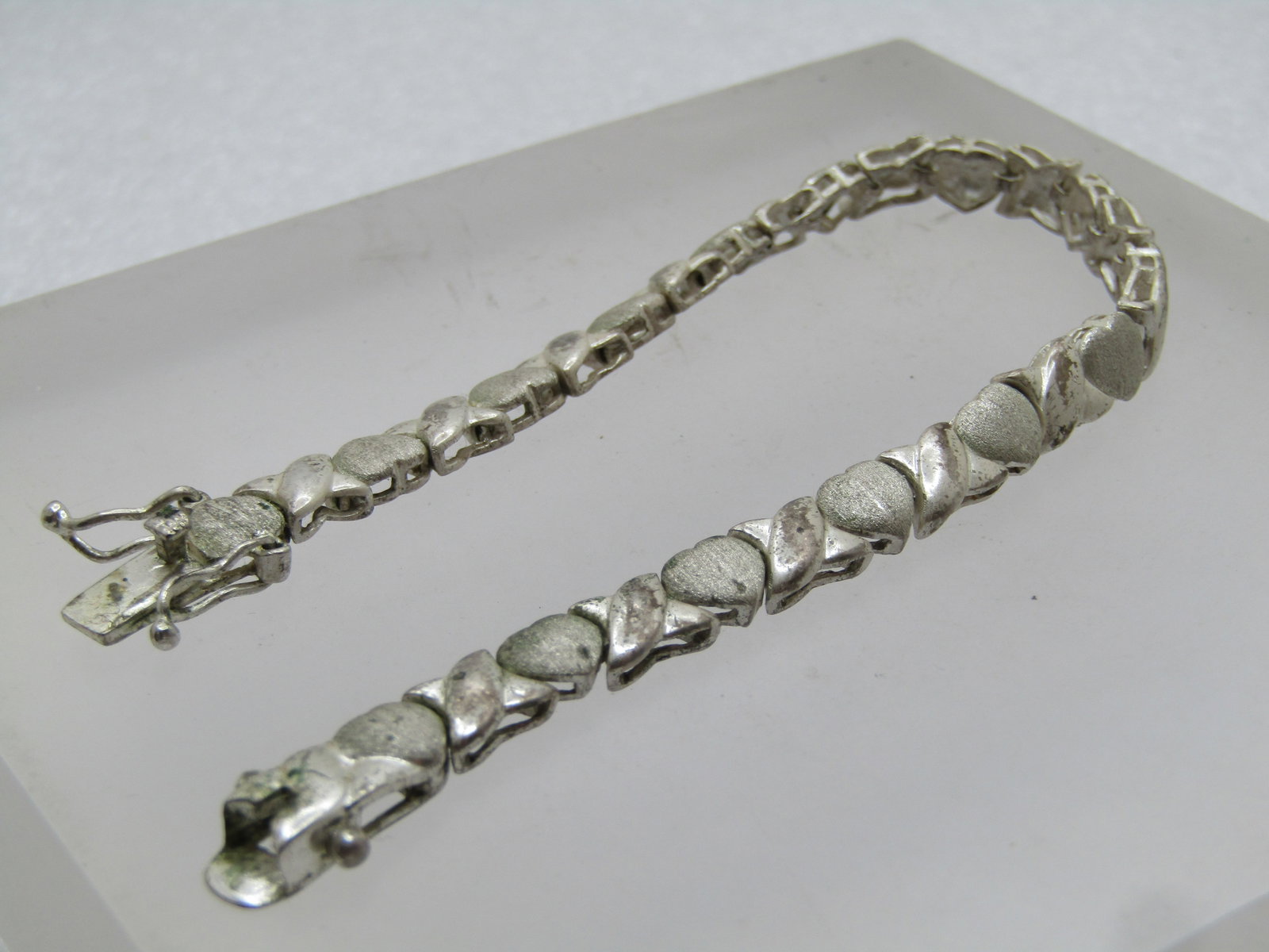 Vintage Sterling Hearts and Z Bracelet, 7", Double Safety, 1980's, Signed - 5