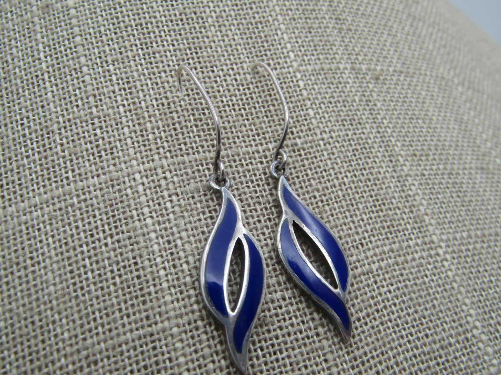 Vintage Sterling Blue Enameled Earrings, Pierced , Signed, 1980's-1990's - 2