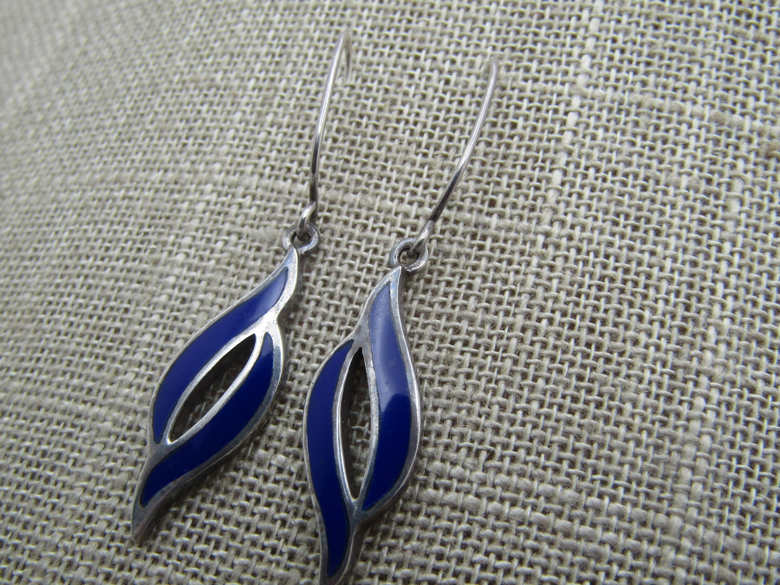 Vintage Sterling Blue Enameled Earrings, Pierced , Signed, 1980's-1990's - 3