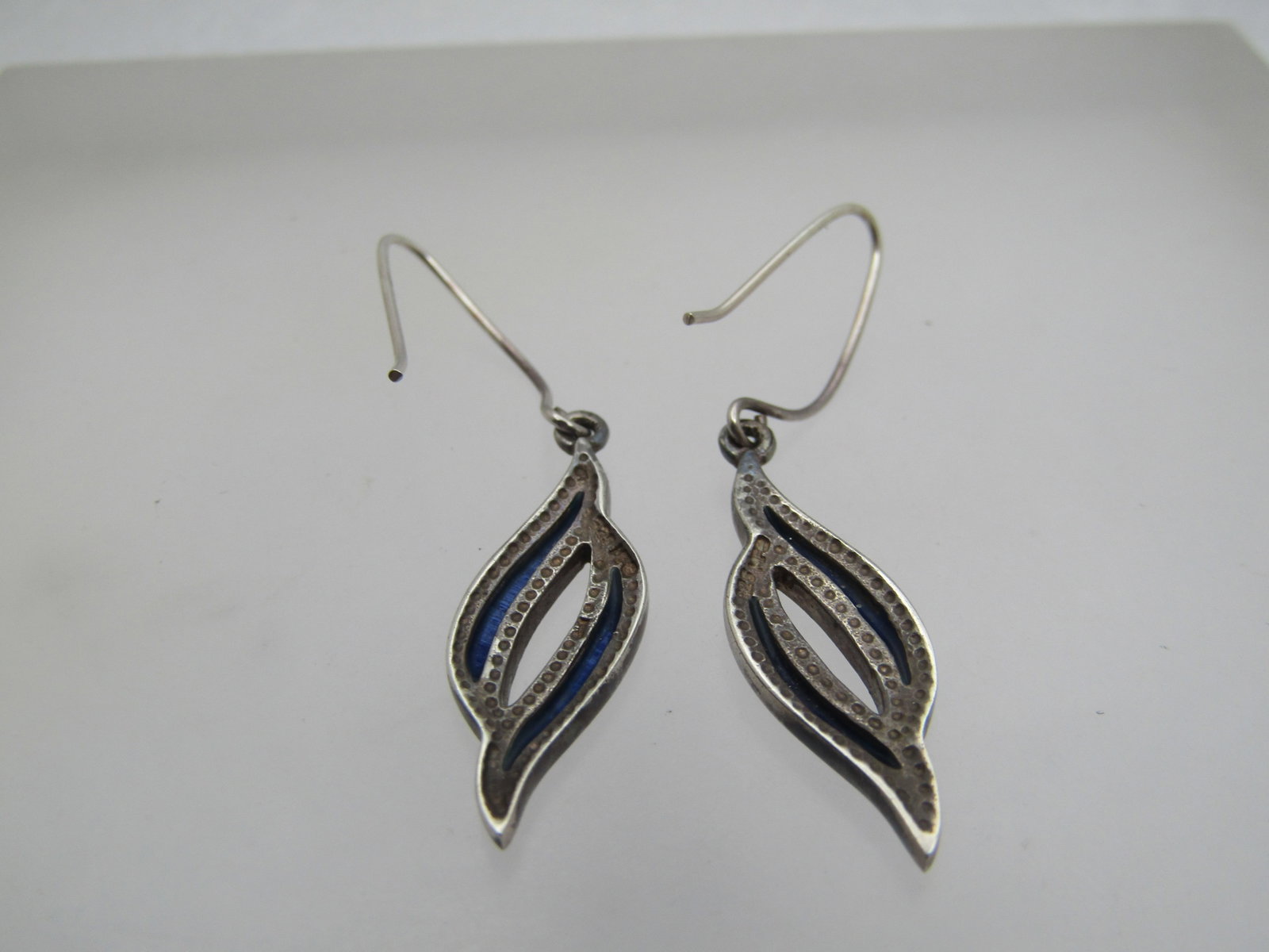 Vintage Sterling Blue Enameled Earrings, Pierced , Signed, 1980's-1990's - 4