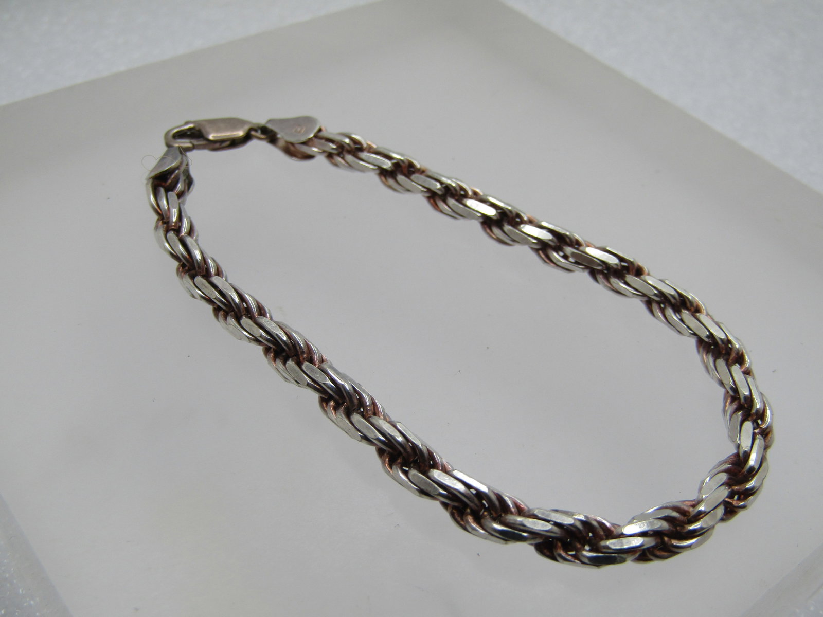 Vintage Sterling 4.5mm Twisted Link Bracelet, 7.25", Signed T - 2