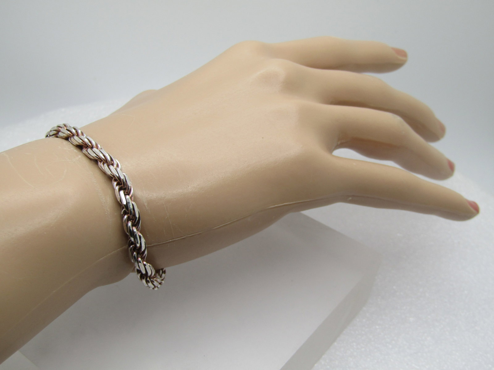 Vintage Sterling 4.5mm Twisted Link Bracelet, 7.25", Signed T - 3
