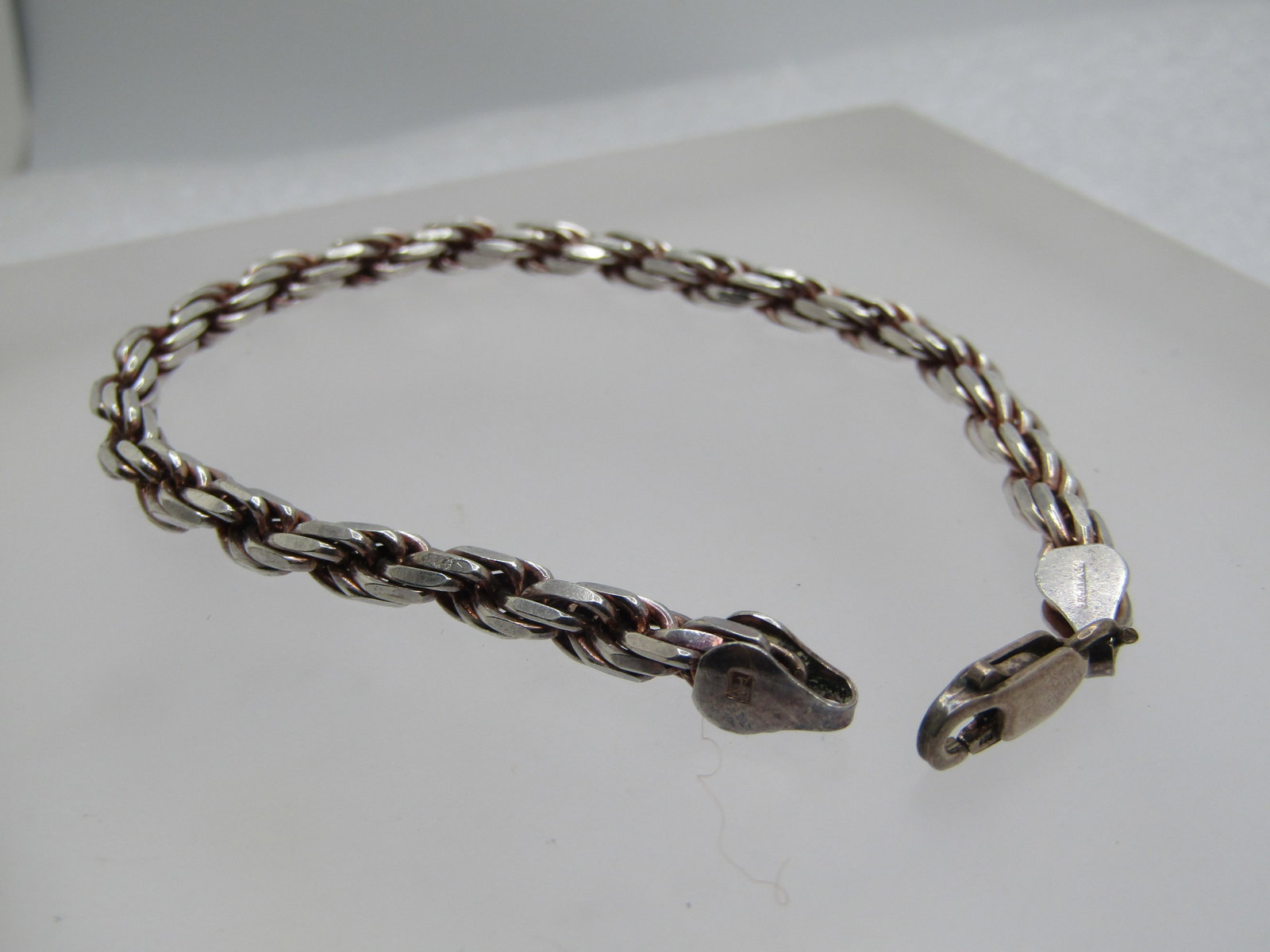 Vintage Sterling 4.5mm Twisted Link Bracelet, 7.25", Signed T - 4