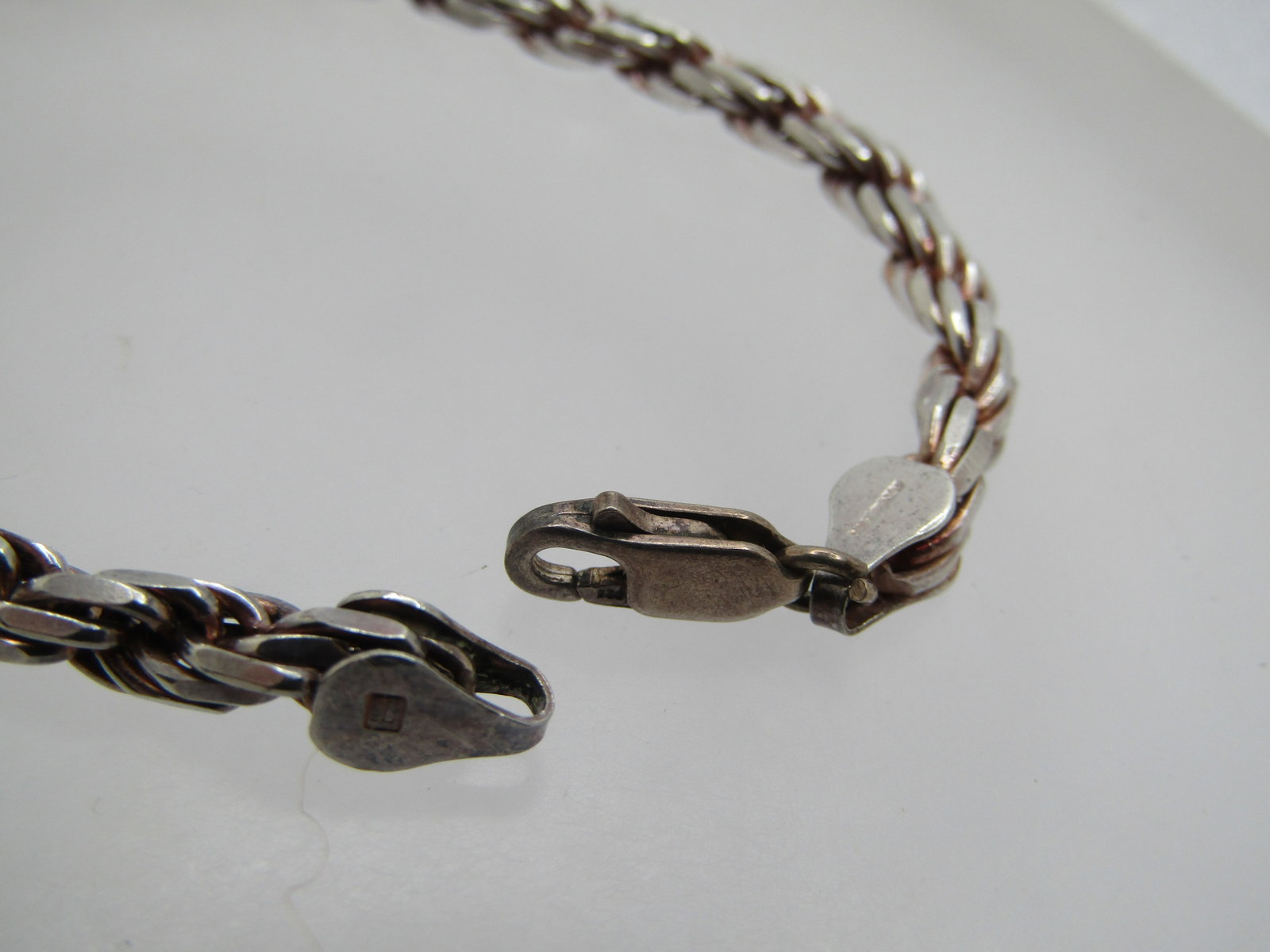 Vintage Sterling 4.5mm Twisted Link Bracelet, 7.25", Signed T - 5
