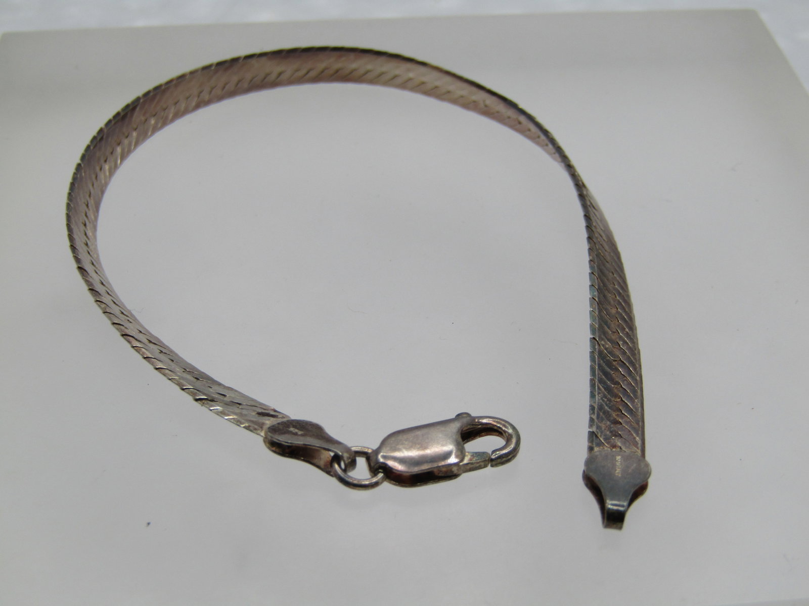 Vintage Sterling Herringbone Bracelet, 5mm, 8", Unisex, Signed - 2