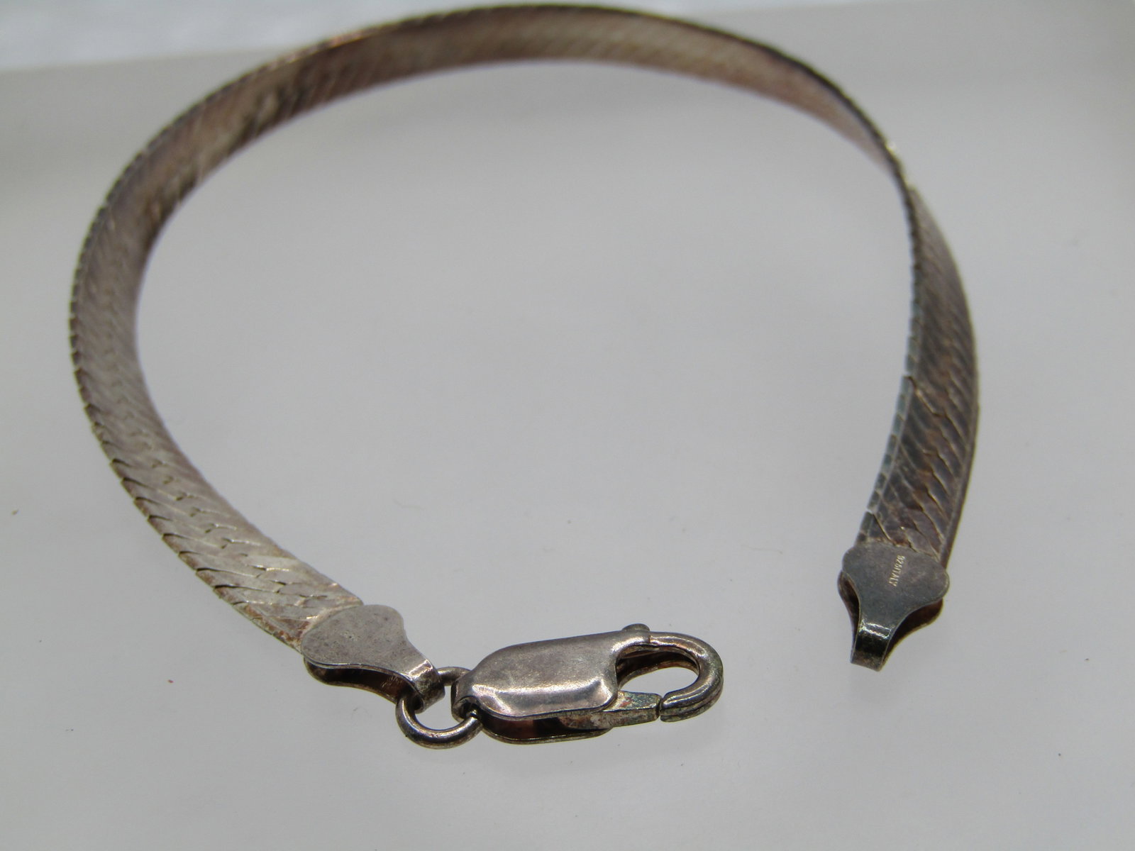 Vintage Sterling Herringbone Bracelet, 5mm, 8", Unisex, Signed - 3