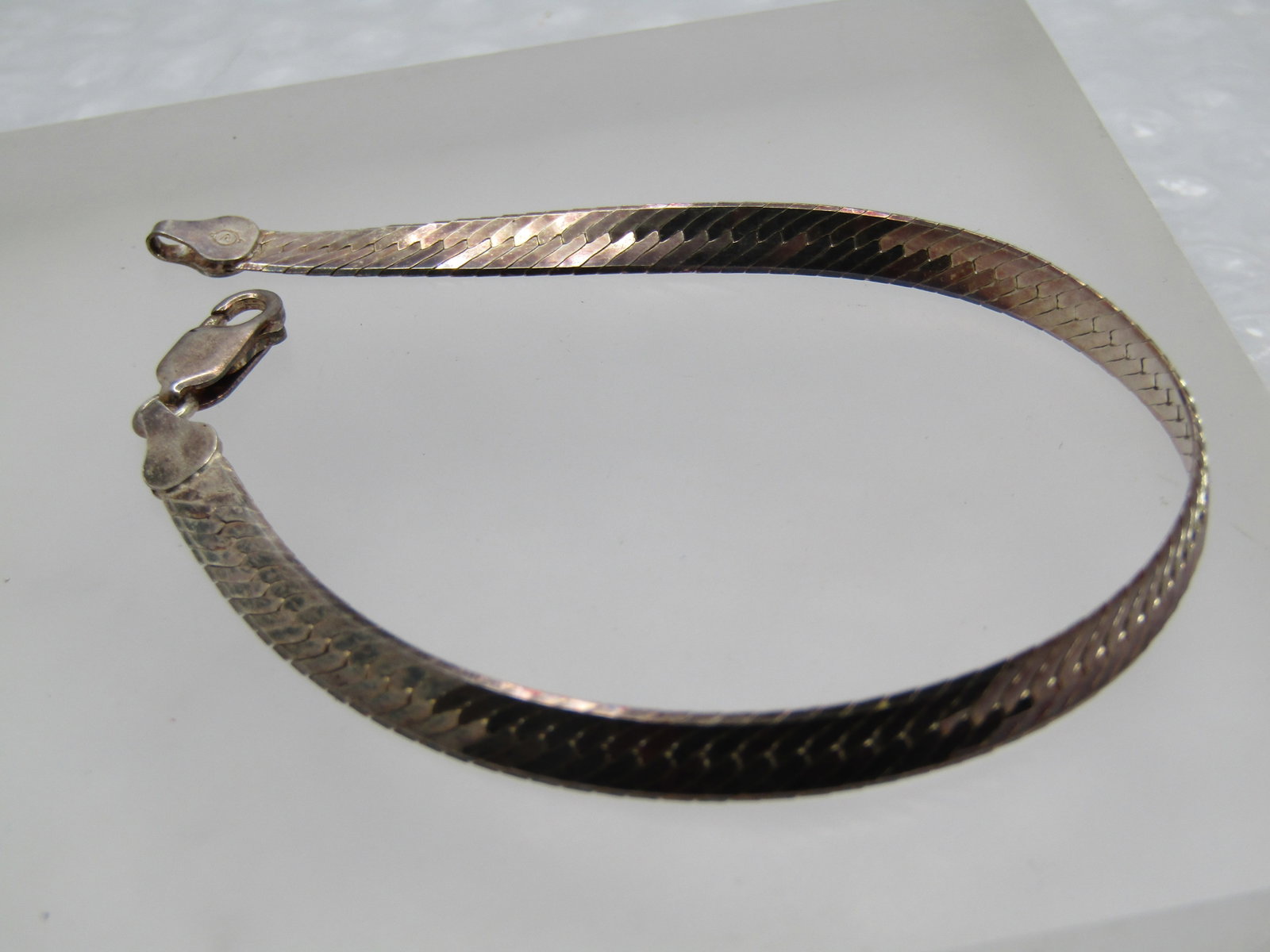 Vintage Sterling Herringbone Bracelet, 5mm, 8", Unisex, Signed - 4