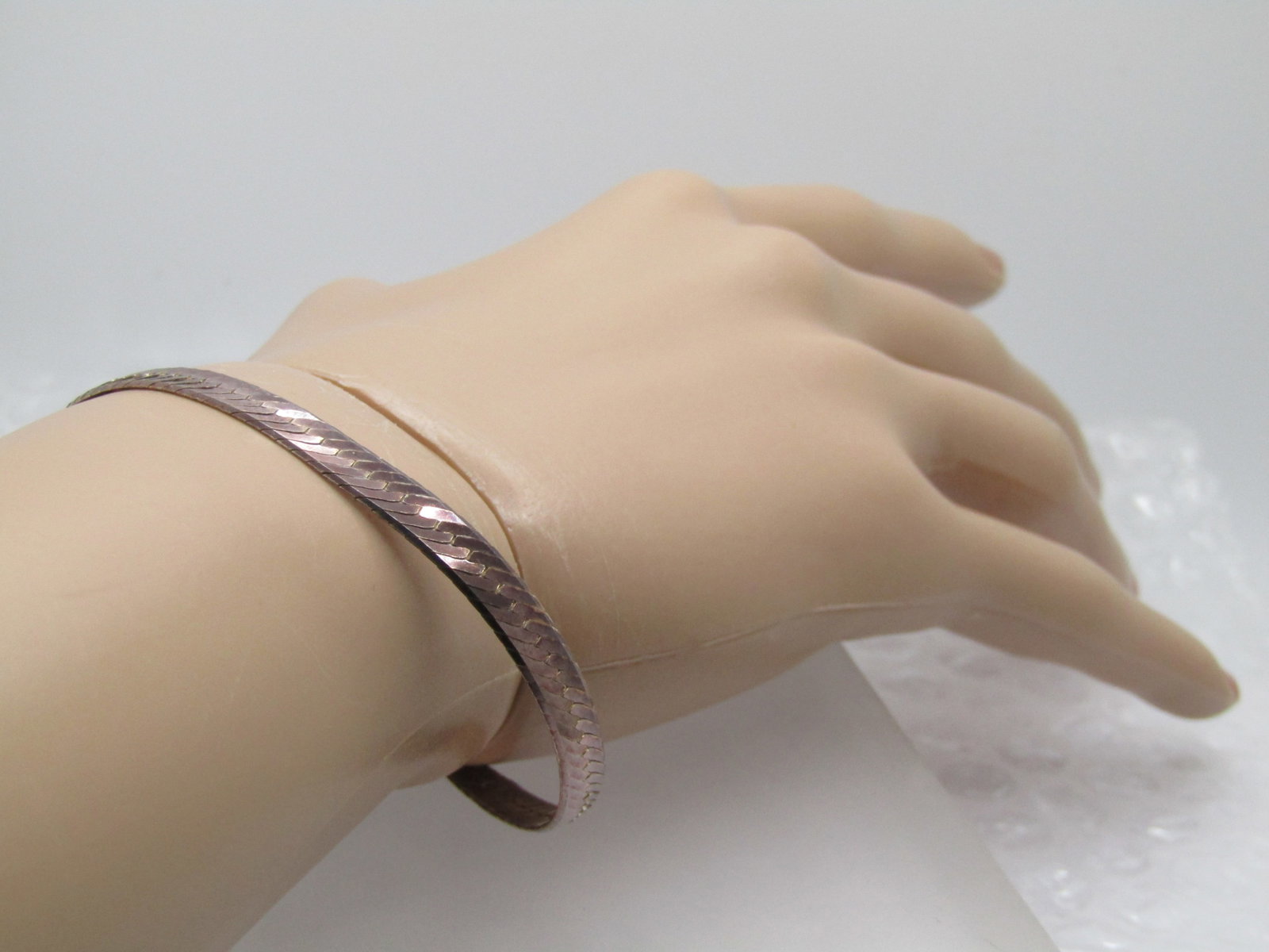 Vintage Sterling Herringbone Bracelet, 5mm, 8", Unisex, Signed - 5