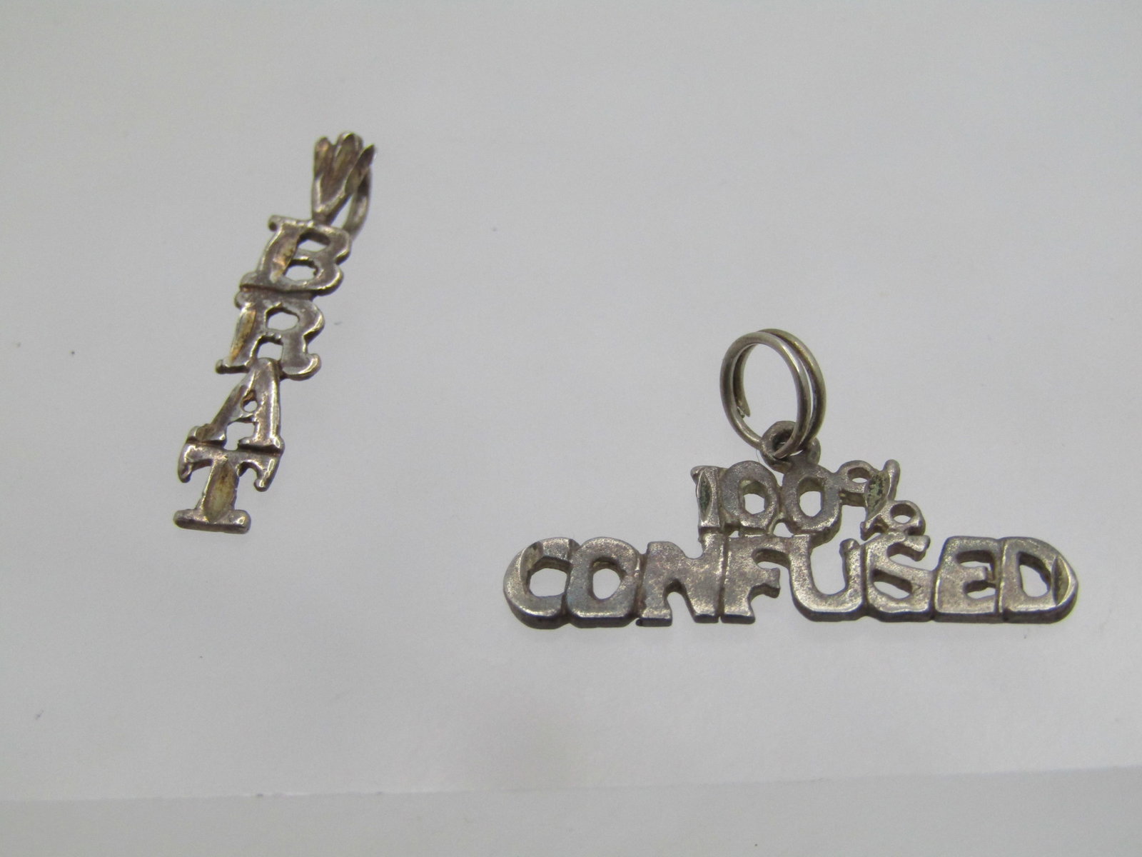 Vintage 2 Sterling Pendants 100% Confused, Brat, Signed - 4