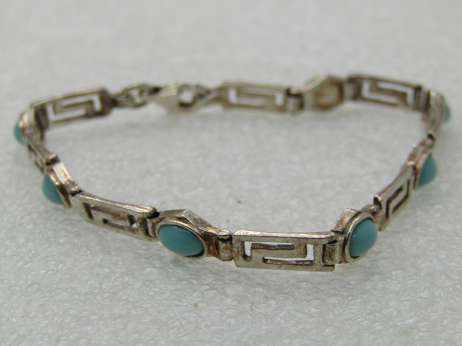 Sterling Silver Turquoise Glass Bracelet, Open Link, 7", 4.5mm to 5.5mm Wide - 2