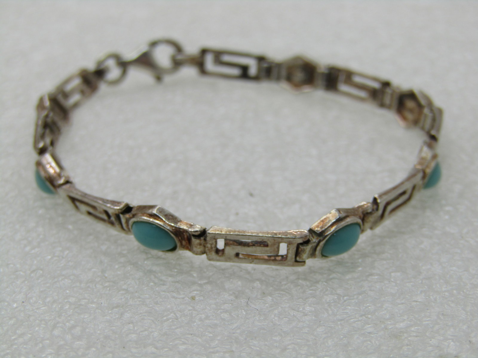 Sterling Silver Turquoise Glass Bracelet, Open Link, 7", 4.5mm to 5.5mm Wide - 4