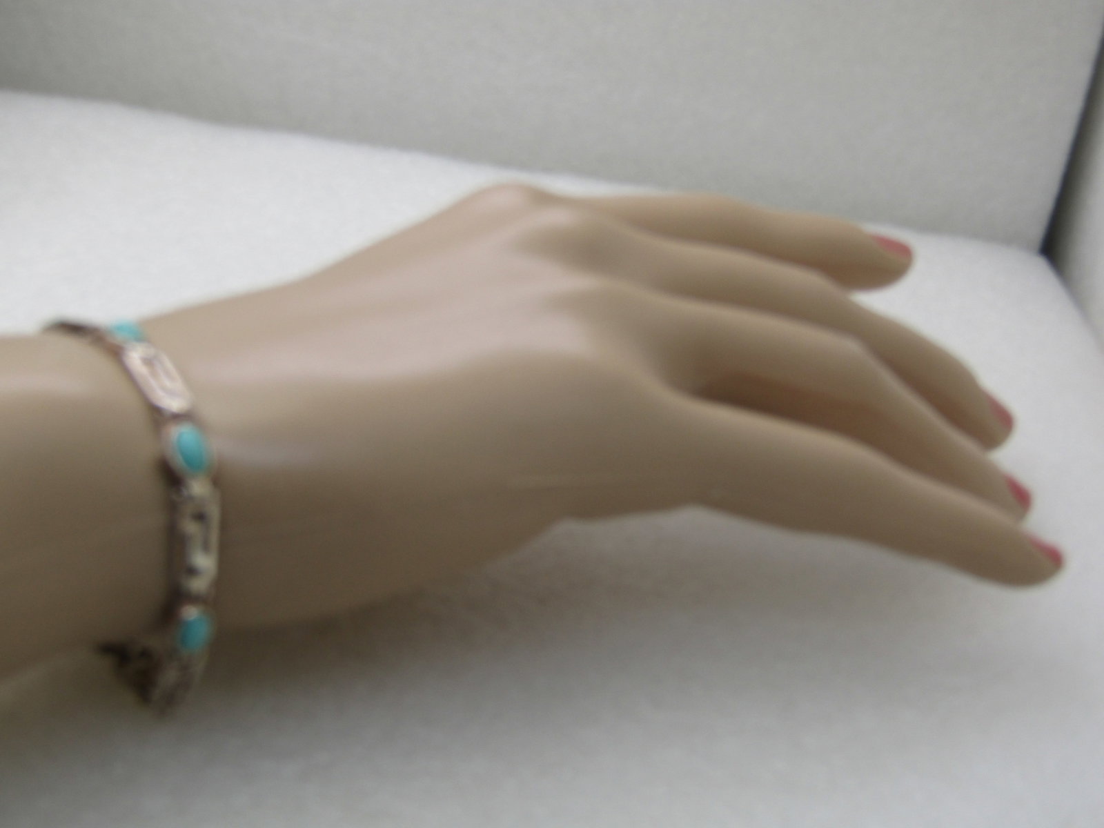 Sterling Silver Turquoise Glass Bracelet, Open Link, 7", 4.5mm to 5.5mm Wide - 5