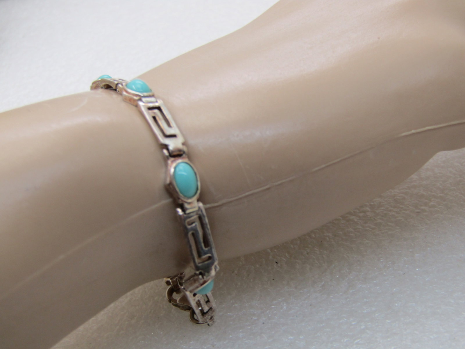 Sterling Silver Turquoise Glass Bracelet, Open Link, 7", 4.5mm to 5.5mm Wide - 6
